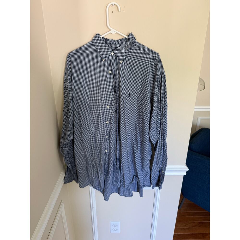 FLAWED VTG Ralph Lauren Blake Plaid Blue/White Long Sleeve Button Down- XXL - Picture 2 of 9